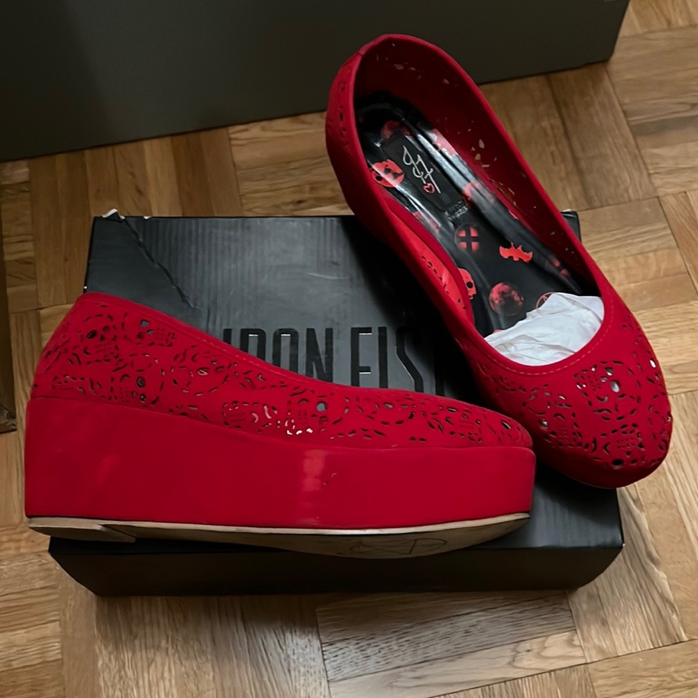 Iron Fist red velvet platform shoes size 8